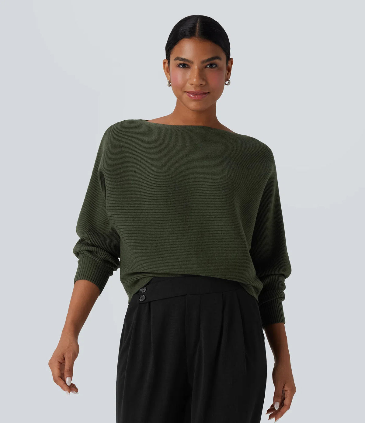 Pull Décontracté à Col Bateau & Manches Chauve-Souris