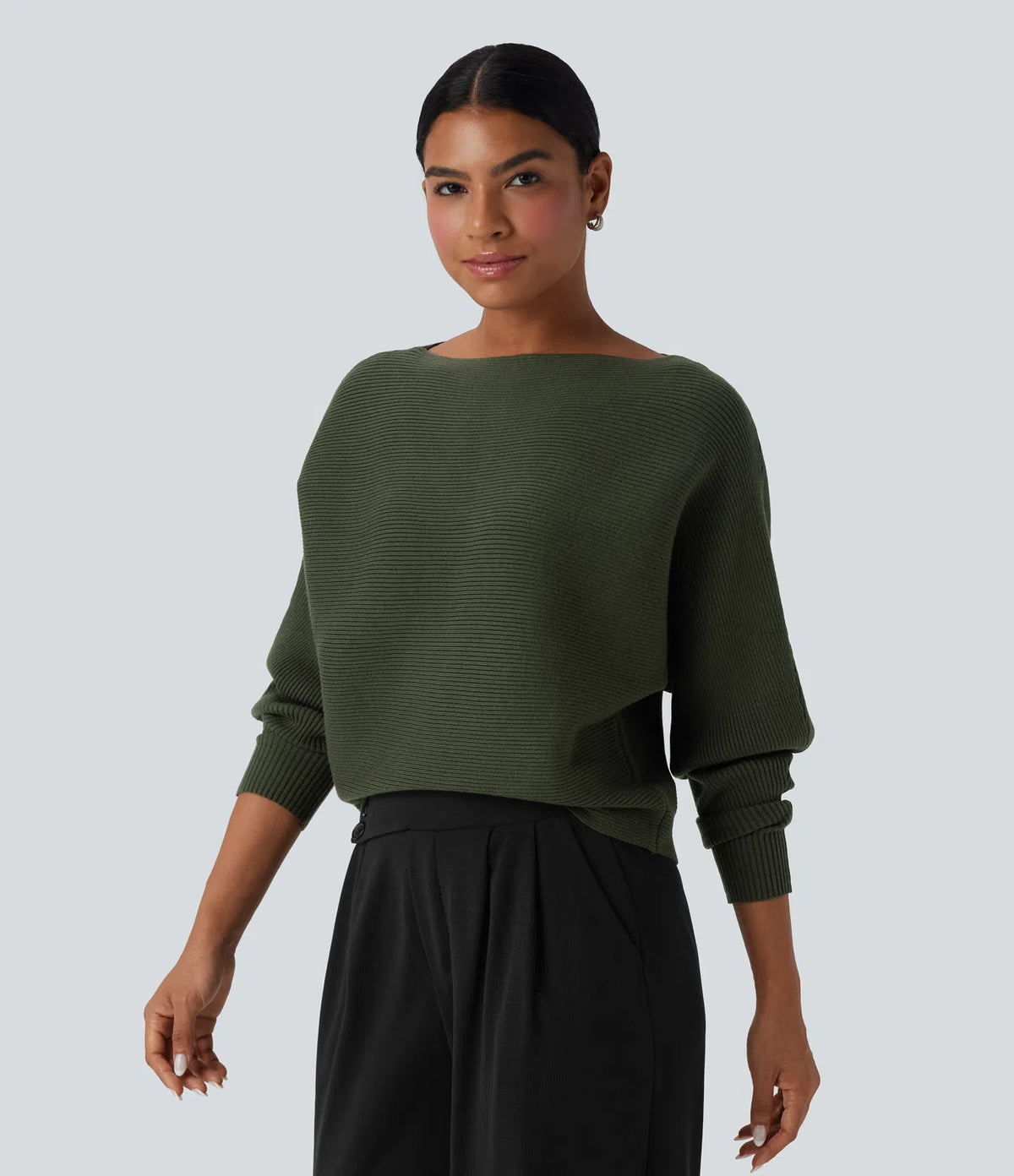 Pull Décontracté à Col Bateau & Manches Chauve-Souris