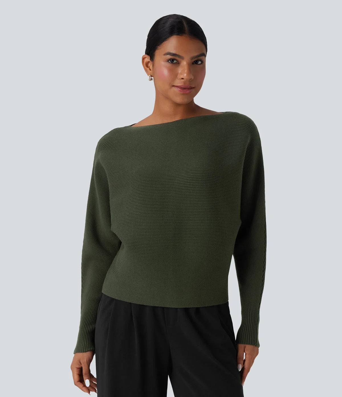 Pull Décontracté à Col Bateau & Manches Chauve-Souris